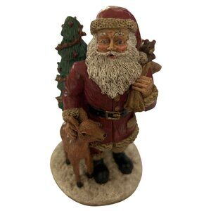 Vintage Wang's Santa Claus Figurine With Deer & Christmas Tree 1991